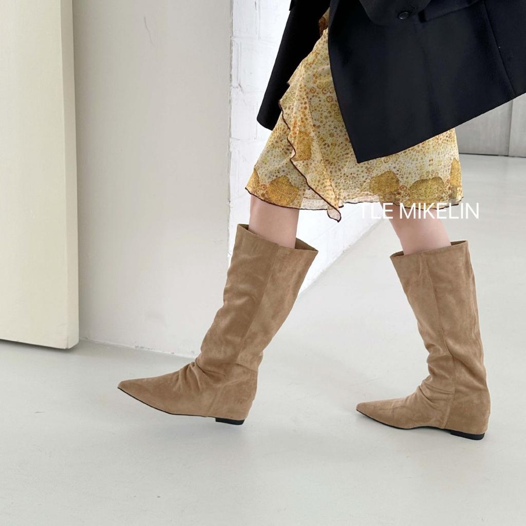 2025 Autumn and Winter New French Retro Matte Leather Pointed High Knight Boots Femininity Suede But Knee Boots