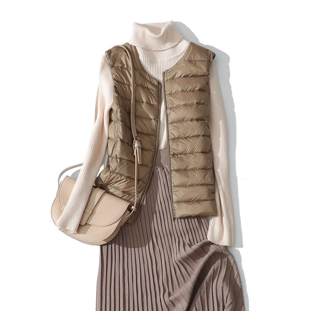 Women Sleeveless Zipper Down Jackets Autumn Winter Liner Keep Warm Ultralight Quilted White Duck Down Female Coat