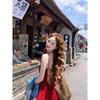 Temperament Fashionable Wear French Red Suspender Dress Female Sexy Backless Suitable for Seaside Vacation Photo Skirt