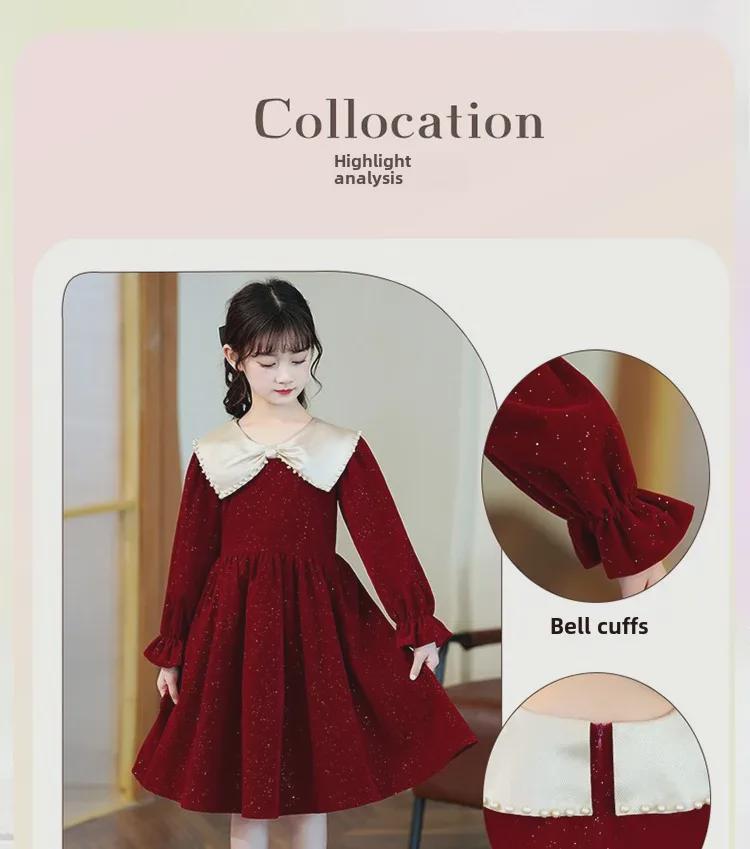 Stylish 2023 Autumn & Winter Girls' Long Sleeve Princess Dress with Velvet