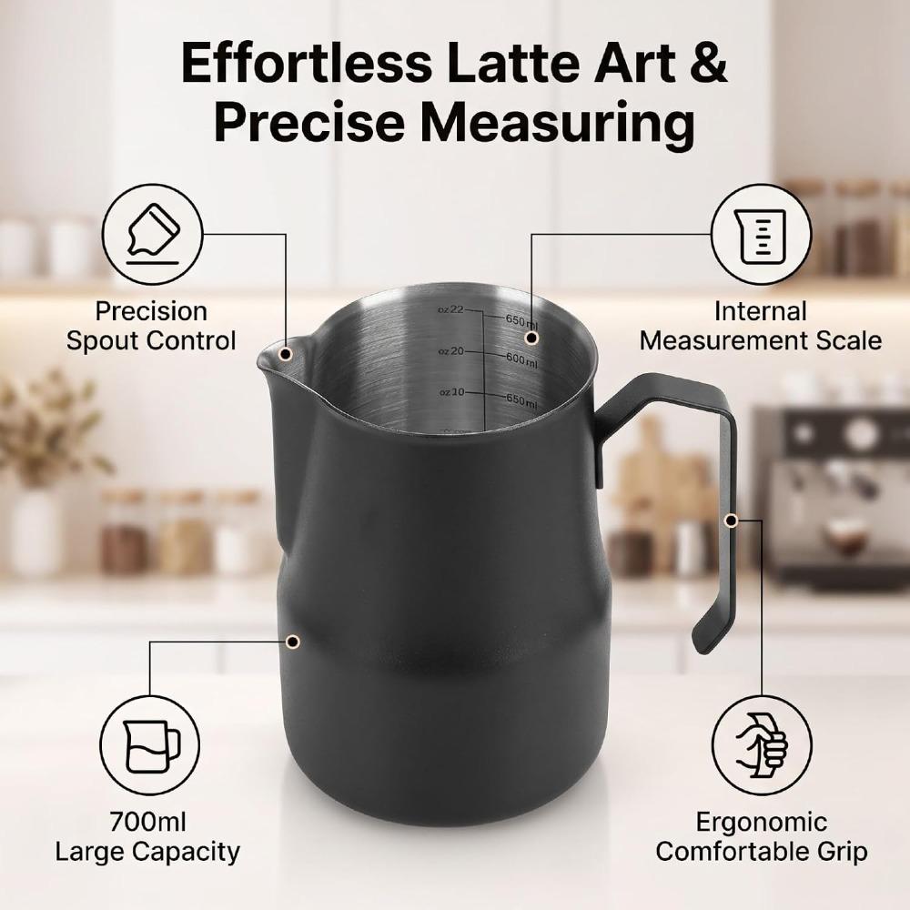 Black Color Milk Frothing Pitcher 700ml Capacity Coffee Frothing Jug Cappuccino Milk Jug For Bar
