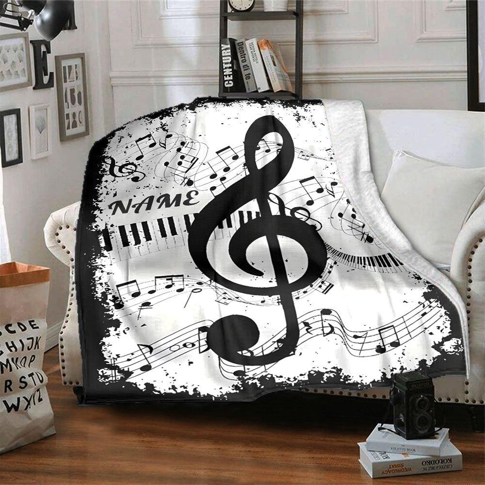 Musical Notes And Piano Keys With A Treble Clef Design Lightweight Customizable Blanket Customize Text Comfortable Great For Sofa Couch Office Bed