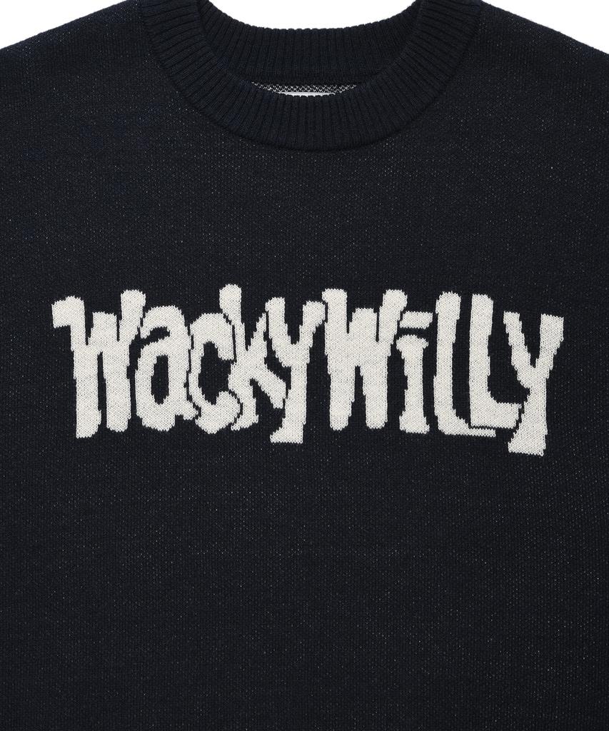 WACKY WILLY Lettering Pullover Sweater Navy