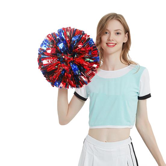 Cheerleading Pom Poms with Handle Cheerleader Squad Spirited Pompoms Metallic Foil Cheer Hand Flowers for Team Spirit Sports Dance Cheering Party