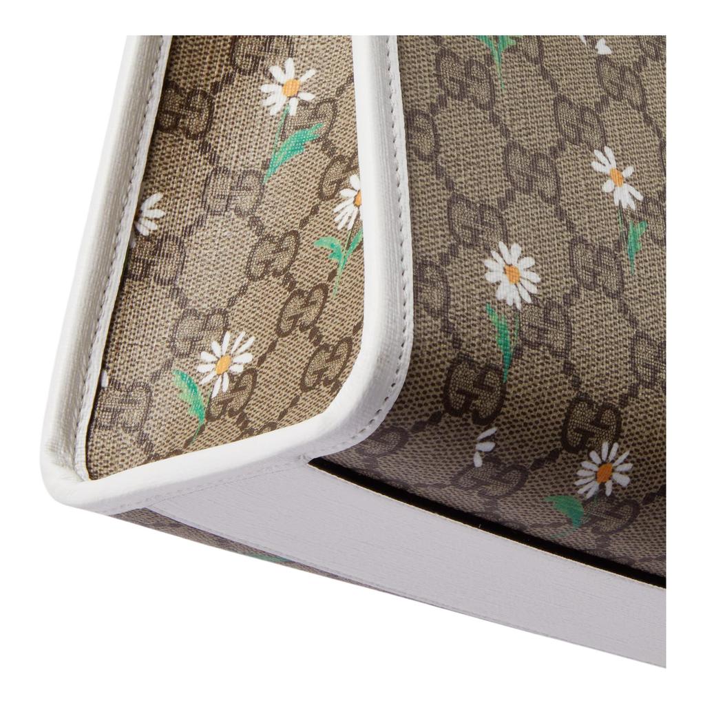 Gucci GG Monogram Canvas Daisy Print Large Tote Bag With White Leather Trim For Women Luxury Daily Use