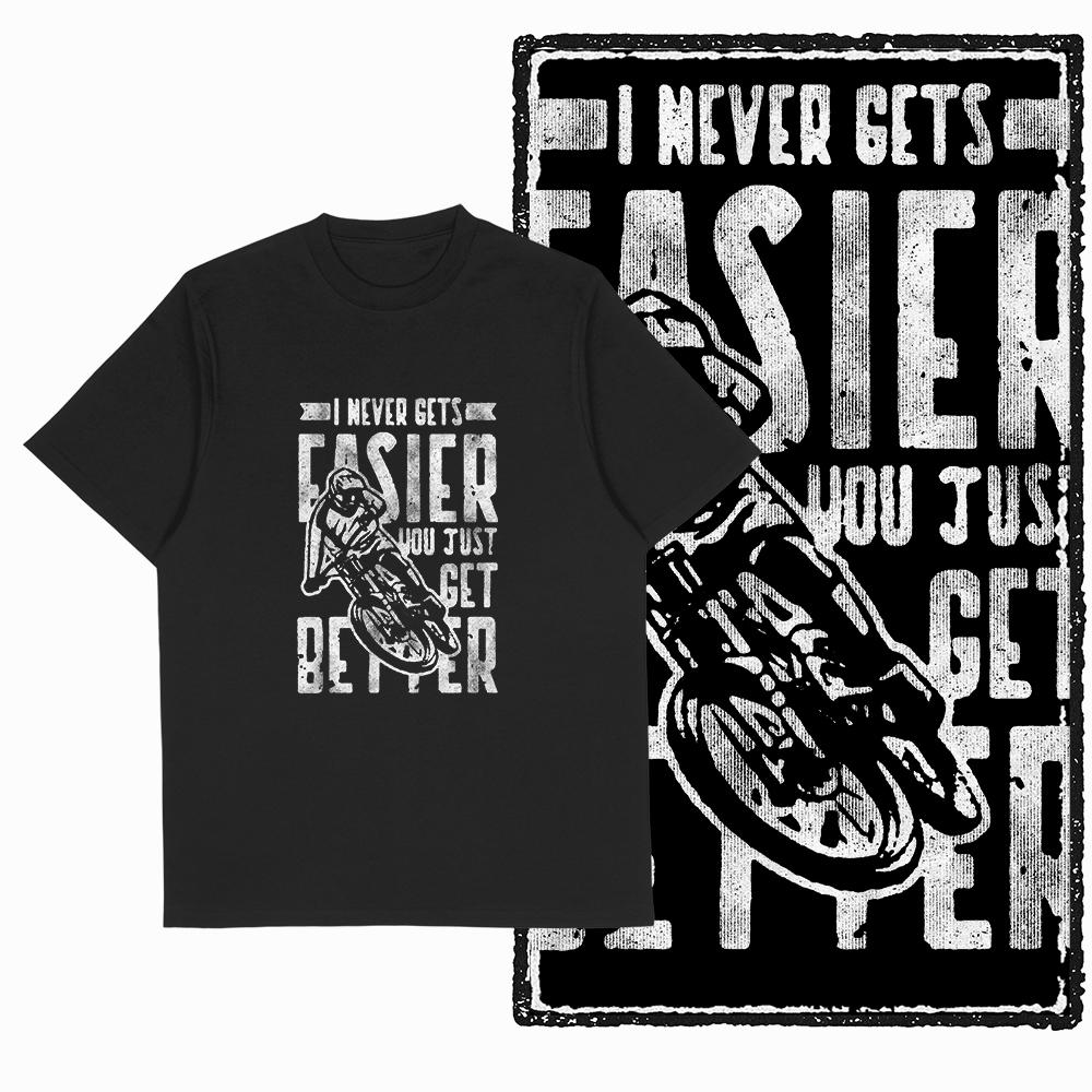Summer Men's Mountain Bike Letter Printed Round Neck T-shirt 100% Pure Cotton Cool Black Riding High-quality Short Sleeved Shirt