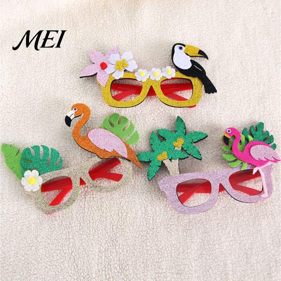 Fun Summer Vacation Eyeglasses Hawaiian Tropical Party Glasses, Glitter Felt Beach Pool Eyeglasses, Creative Event Props Ocean Luau Style Eyewear for