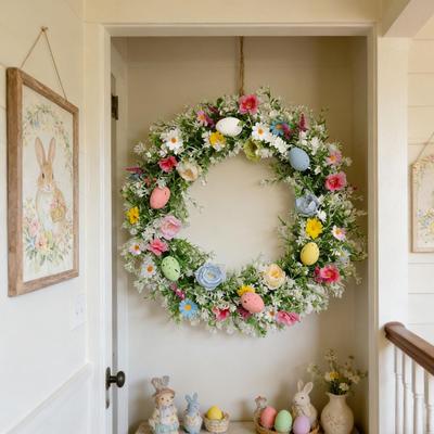 Easter Egg Flower Wreath Spring Summer Door Round Garland Artificial for