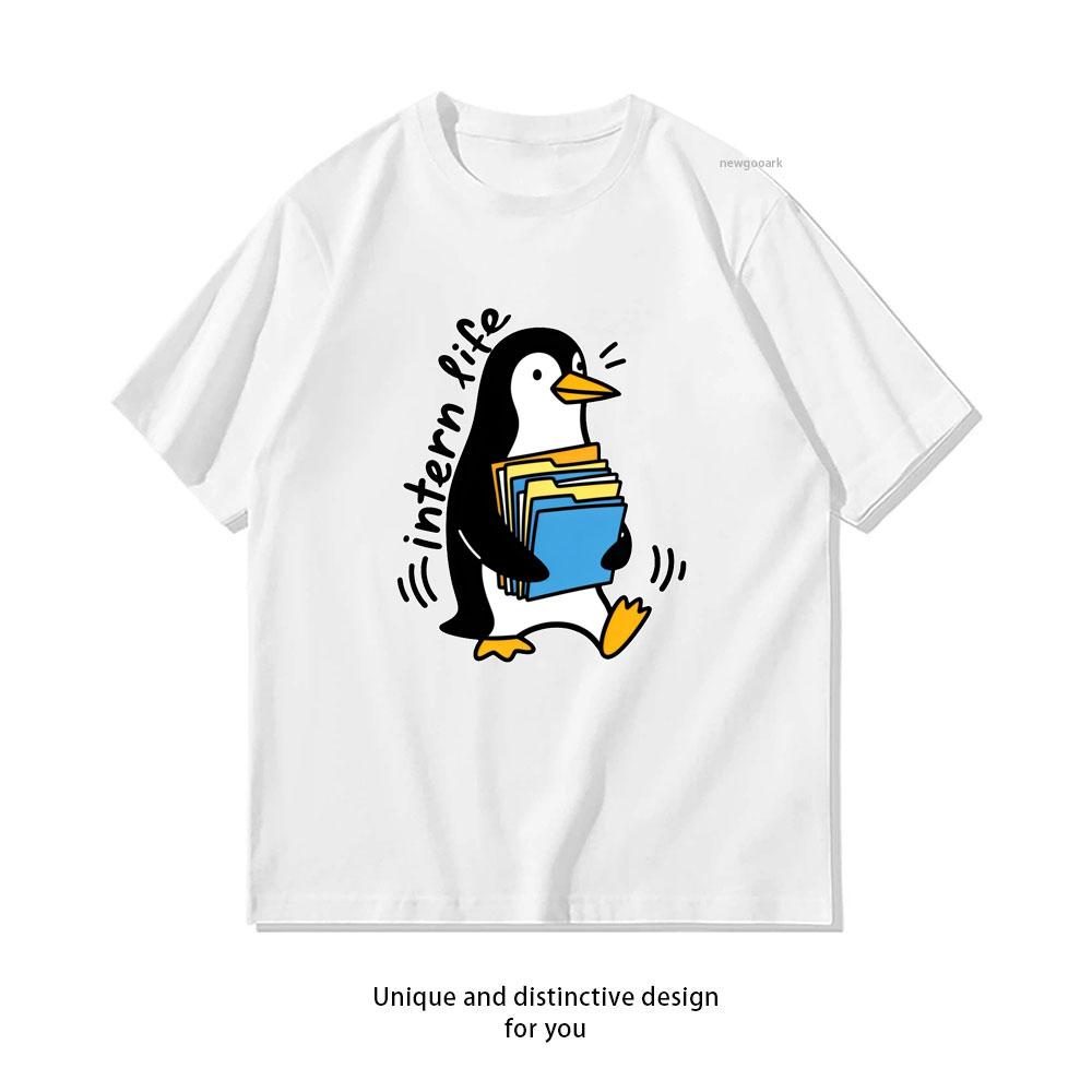 

Cute Penguin Intern Carrying Folders Classic TShirt woman man Casual cotton graphic t shirts Creative streetwear tops tee S
