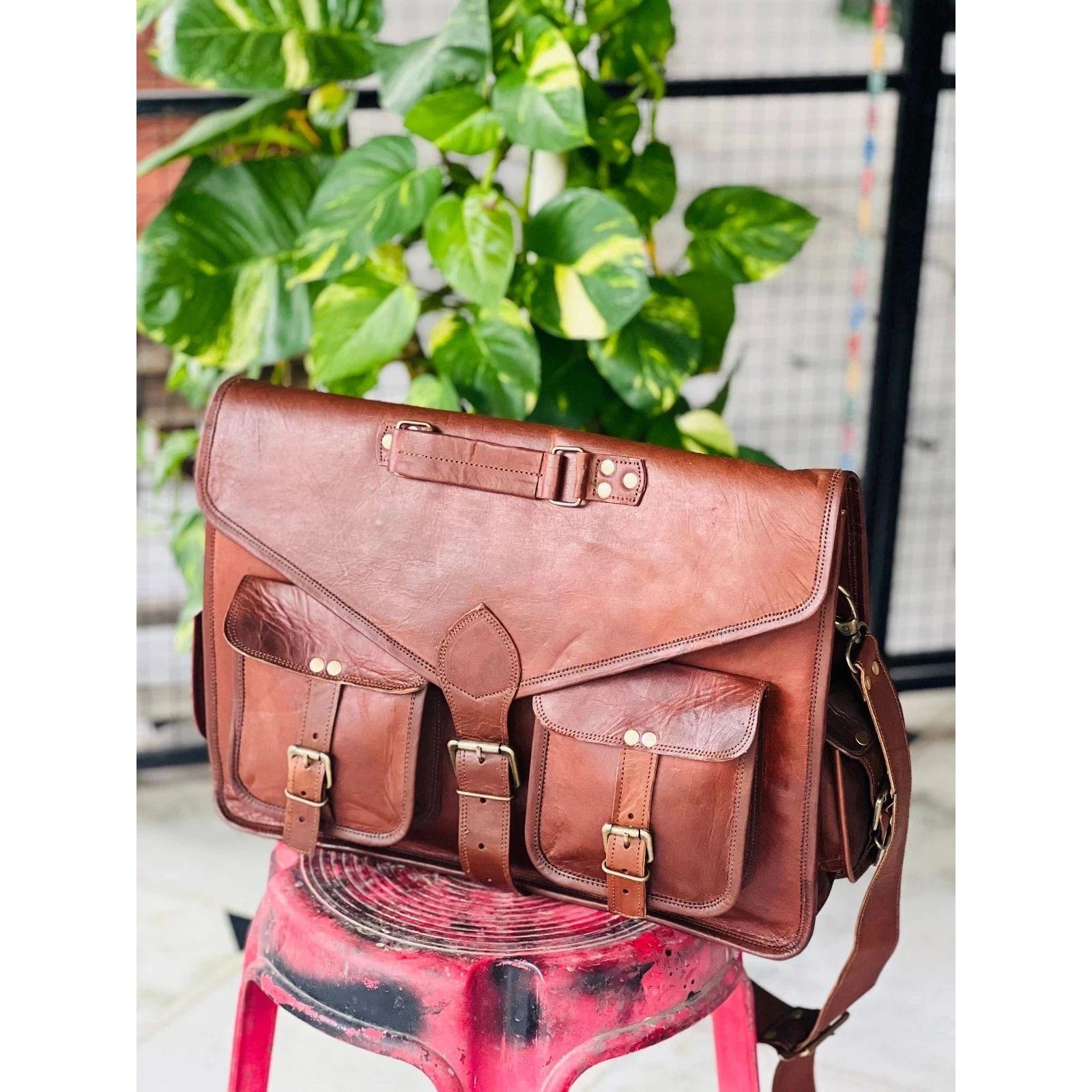 

Важная Кожаная Сумка Мужская ]Винтажная Сумка Мессенджер На Плечо Для Ноутбука Портфель 18 x 14 x 6 in