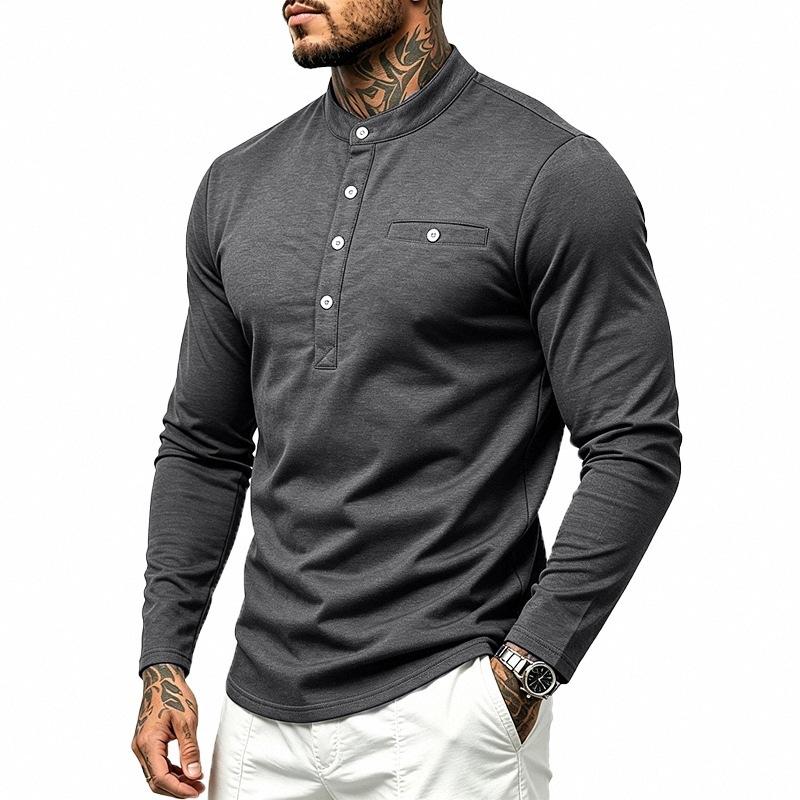 Men S Long Sleeve Henley T Shirt With Chest Pocket Casual Top