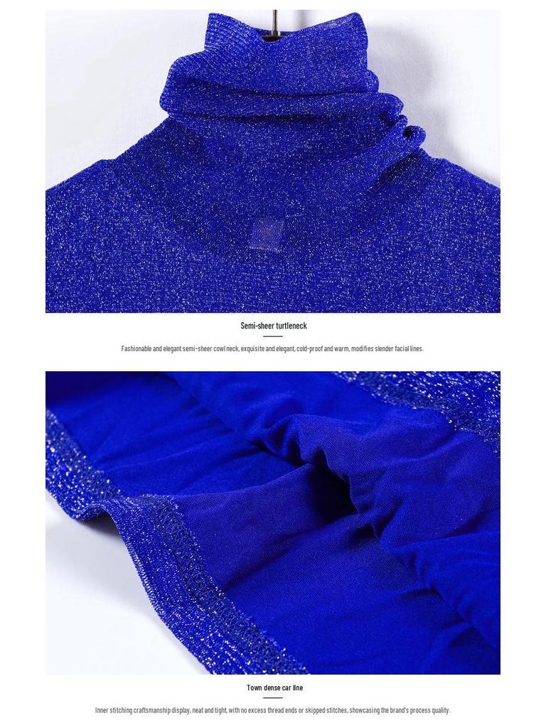 Damen Slim Fit Lila Langarm Lurex Basisschicht Top im koreanischen Stil