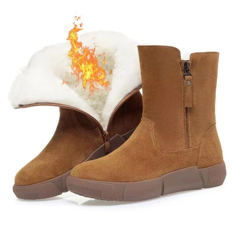 

Fashion Snow Boots Women Fur Winter Shoes Padded Warm Casual Ankle Boots Retro Round Toe Suede Side Zip Short Botines Solid Ladies Shoes 35 коричневый