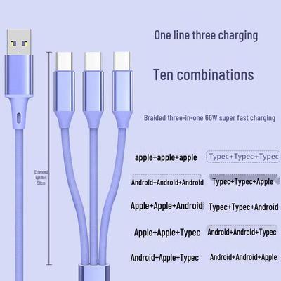 2m 3-in-1 USB Multi-Head Kabel für Huawei, 66W Superschnellladung (Typ-C)