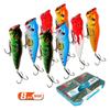 8pcs Top Water Popper Lures 3D Eyes Artificial Fishing Lures with Hooks for Saltwater Freshwater