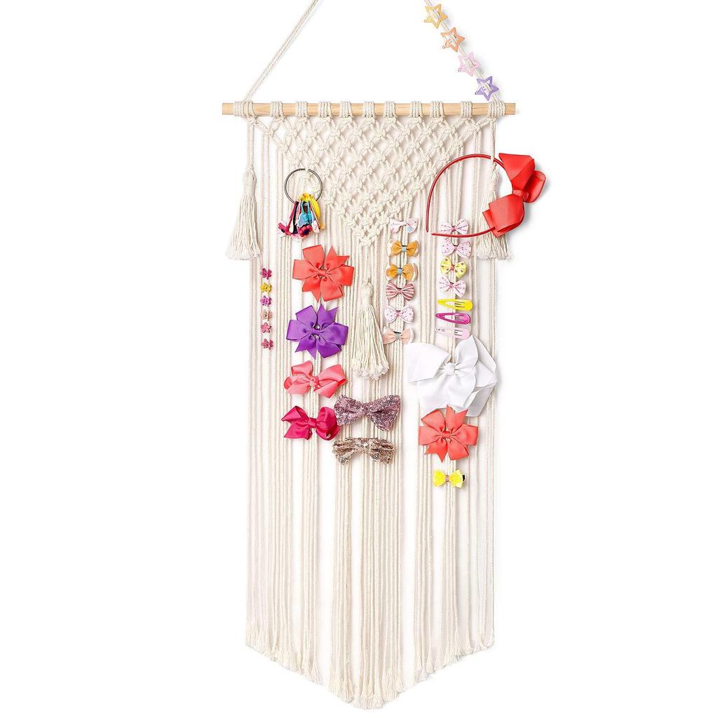1 buc. Ac de Păr Bohemian Țesut Manual, Coafură, Depozitare Montată pe Perete, Franjuri din Sfoară de Bumbac pentru Exterior, Terasă, Grădină, Ac de Păr pentru Acasă, Depozitare, Decorare