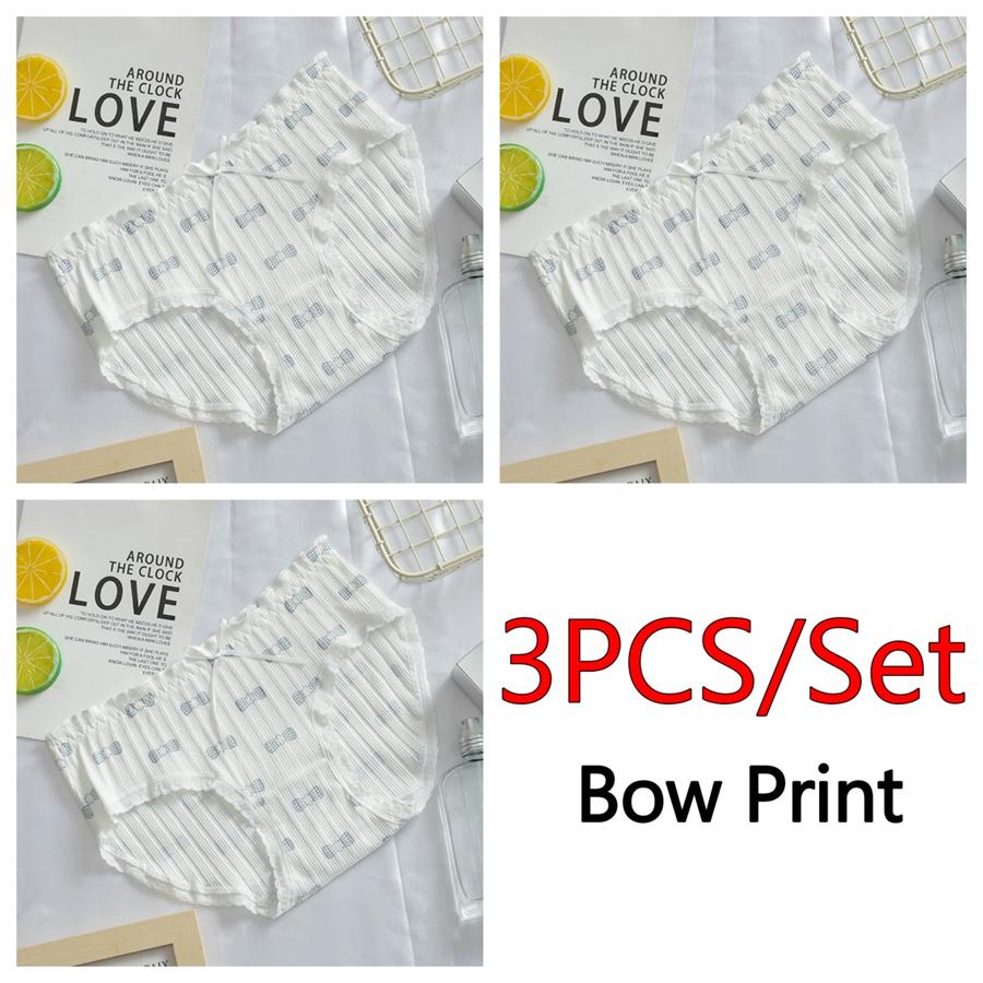 3PCS/Set Cotton Panties Women Underwear Panty Fashion Thread Bow Briefs Lovely Girl Seamless Underpants Female Lingerie Selling