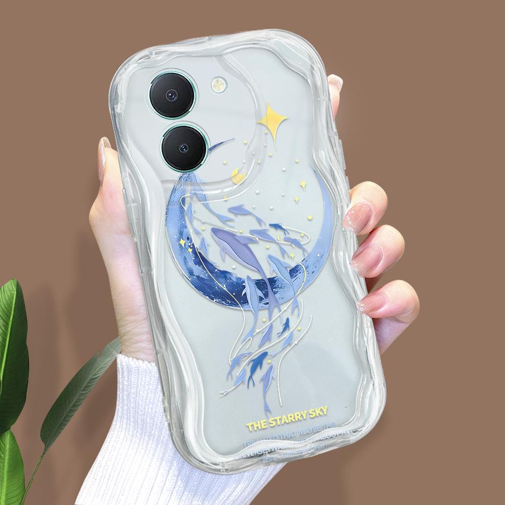 Cute Cartoon Pattern Cream Texture Casing Wavy Edge Soft Silicone Cover Phone Case for Vivo