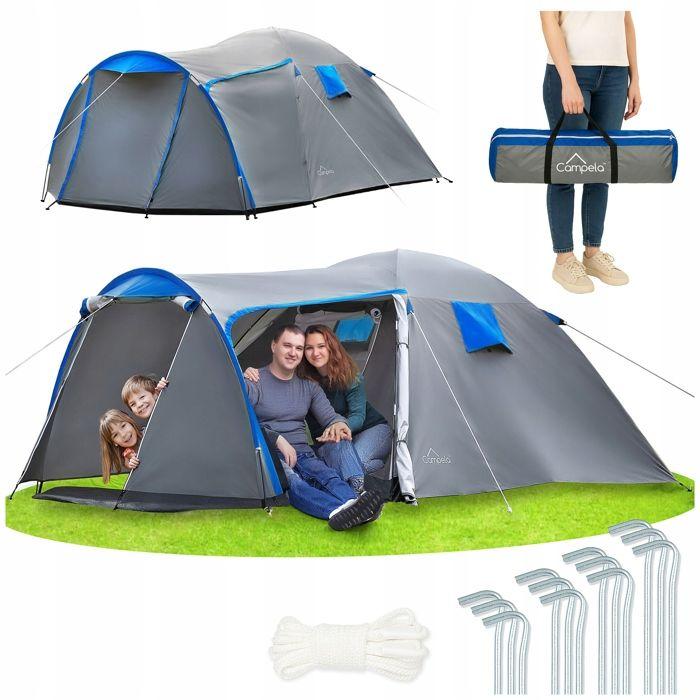 Tente Dôme Familiale 4 Personnes Avec Auvent, Imperméable 3000 Mm, Campela Tropical 4 (CA0013GRY)