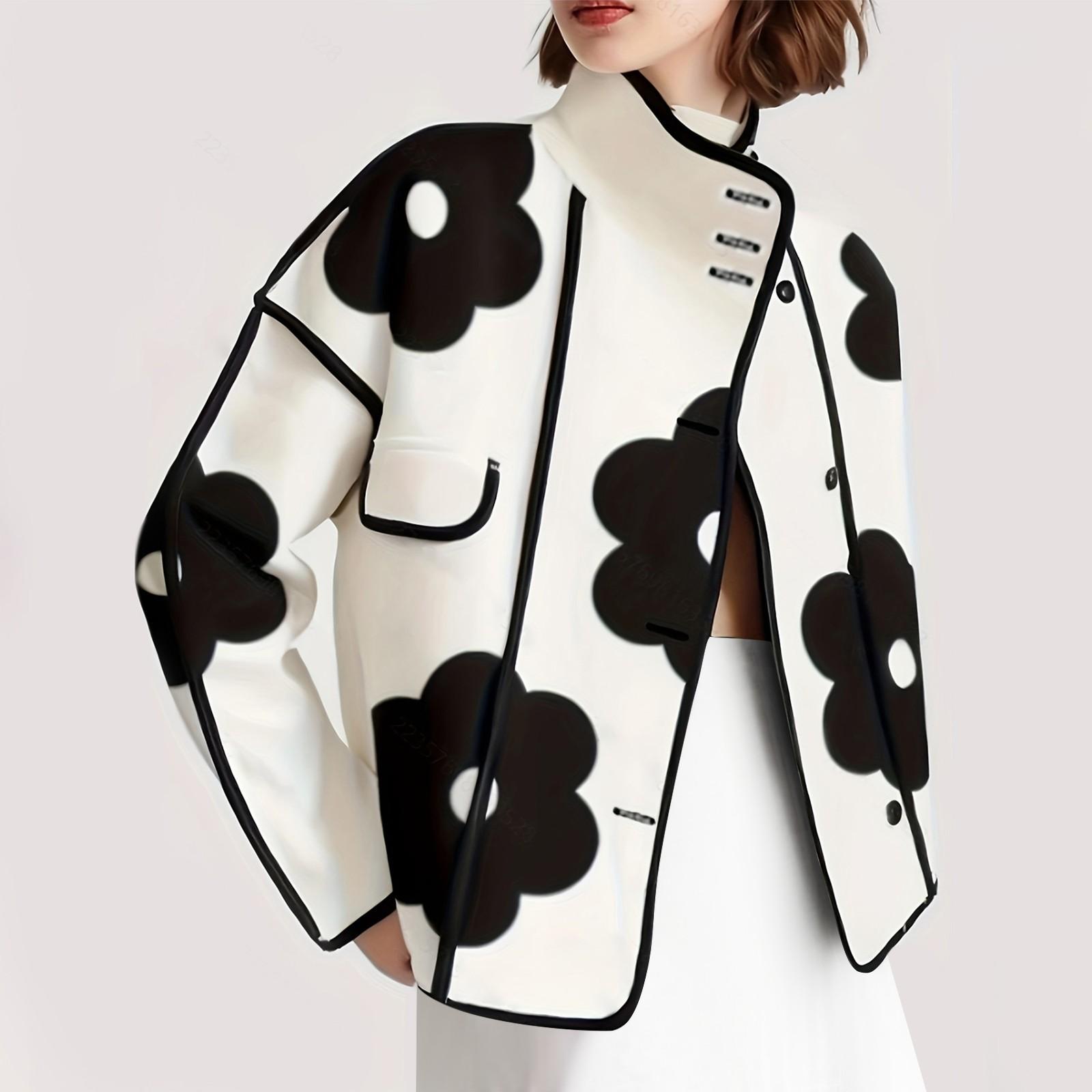 

Женская свободная куртка с длинными рукавами и цветочным принтом, разрезом на горловине, женская верхняя куртка XL