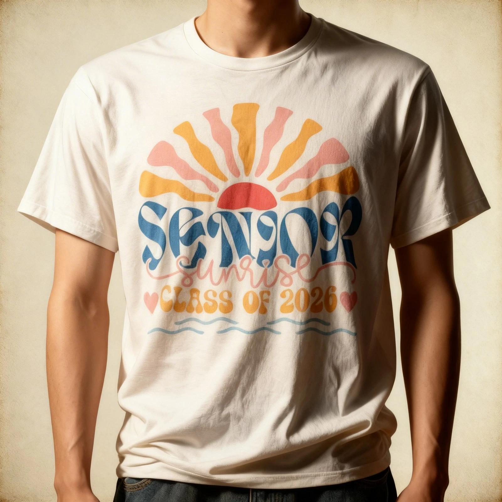 Senior Sunrise 2026 Boho Colorful High School Jenior Retro T-Shirt M
