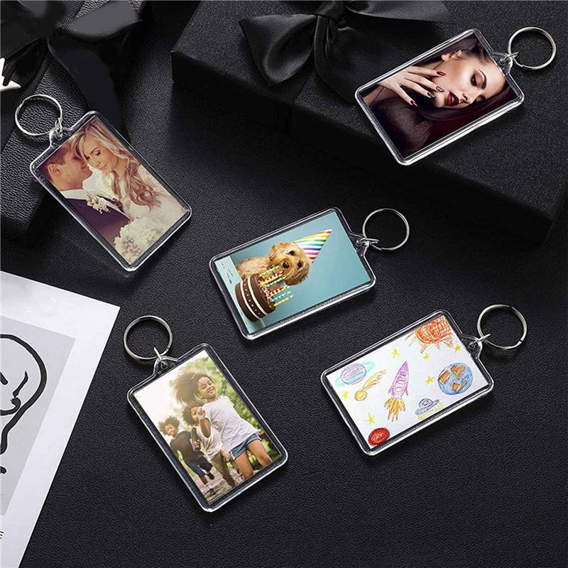 A34R 32PCS Acrylic Photo Frames Keychain Holder Photo Insert Blank Keyring For DIY Craft 2.2 X 3 Inch