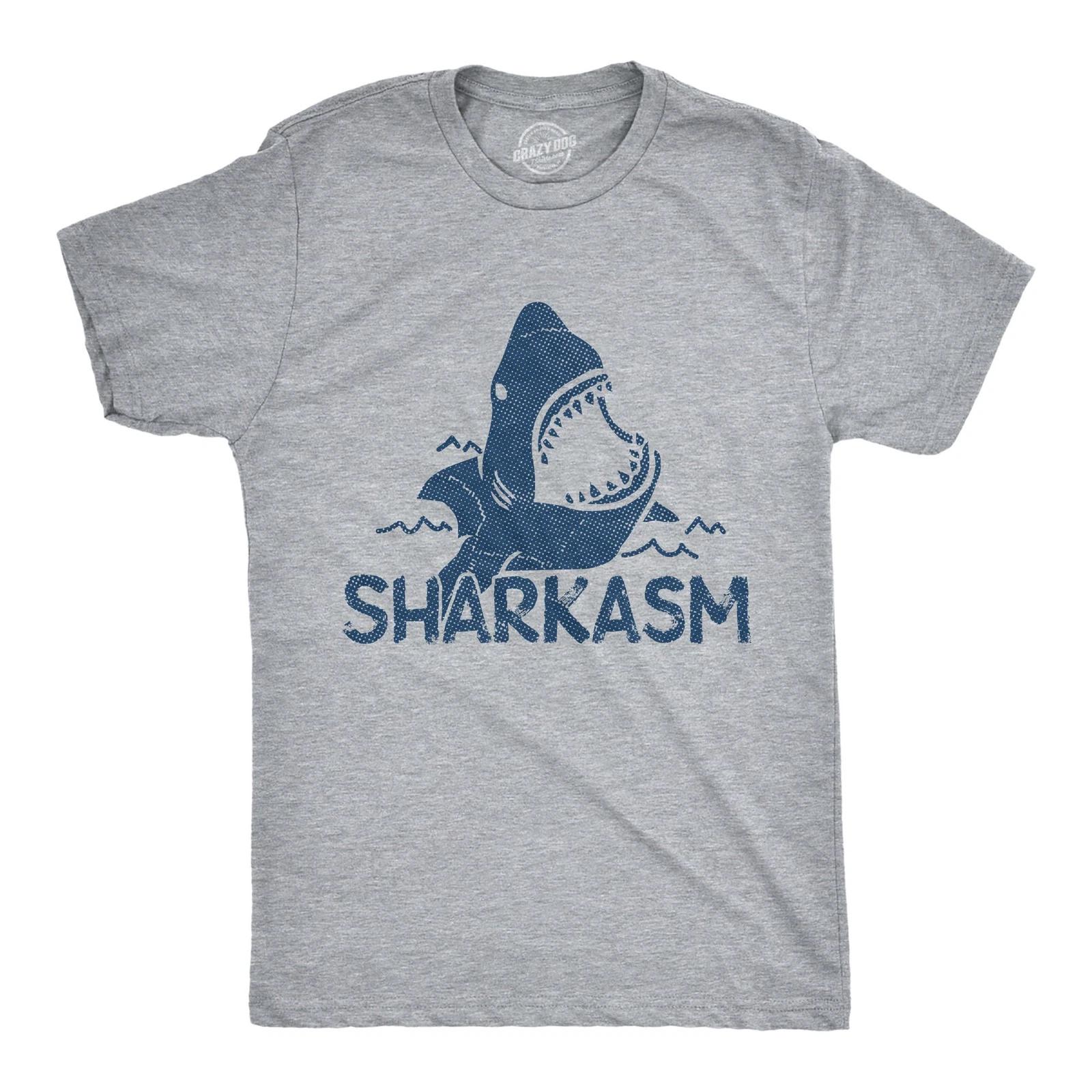 Mens Sharkasm T Shirt Funny Sarcastic Shark Summer Vacation Graphic Novelty Tee XXXL