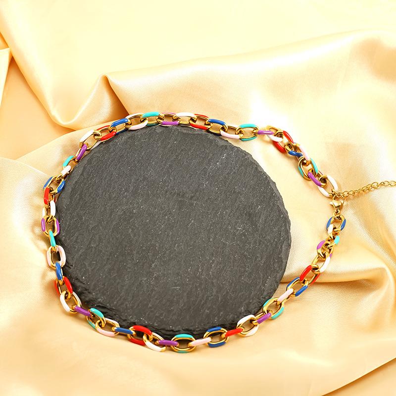 Kubanische Kette Bunte Schlüsselbeinkette Halskette Emaille Epoxid Mehrfarbig Persönlichkeit Trend Titanschmuck