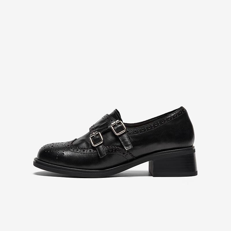 Bata Women's Retro Brogue Leather Chunky Heel Loafers