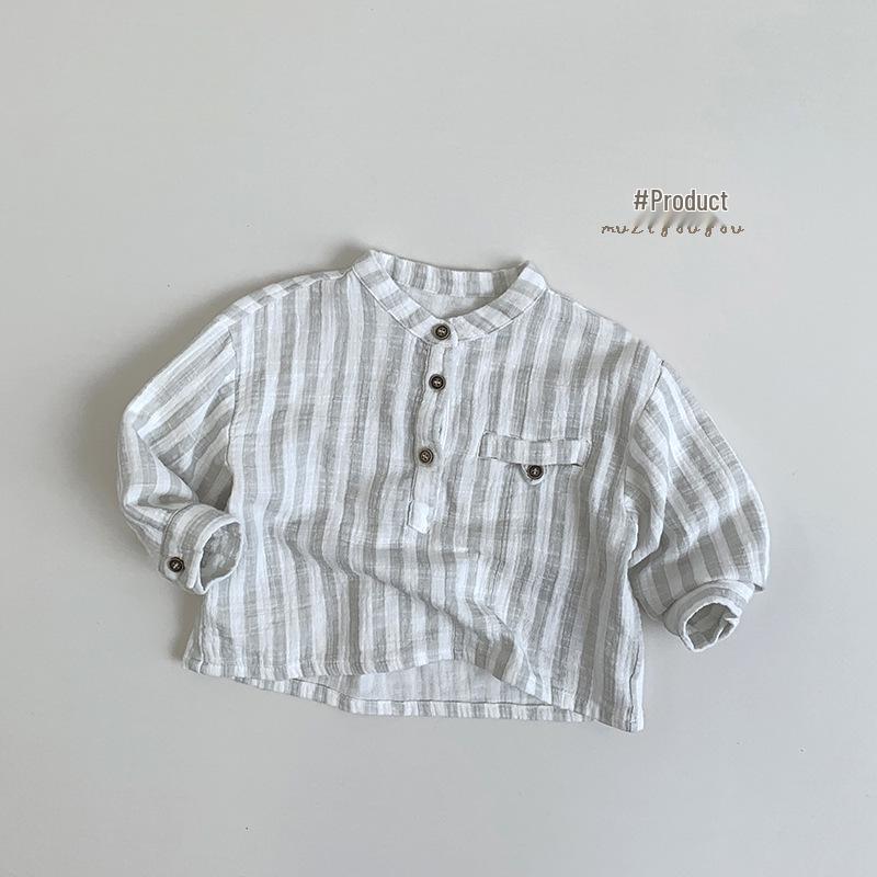 

Детская рубашка в корейском стиле в вертикальную полоску: Модная повседневная футболка для мальчиков и девочек 2025, для детей маленького и среднего возраста 110 cm