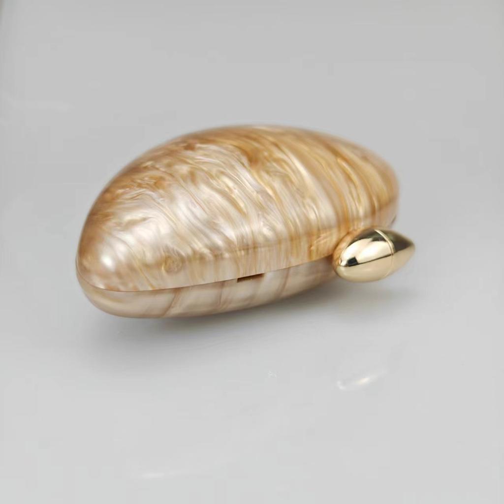 Acrylic Egg Shape Cutch Bag Women Designer Evening Party Cute Pearl Shell Purse Rose Red Metal Clasp Women Shoulder Messenger