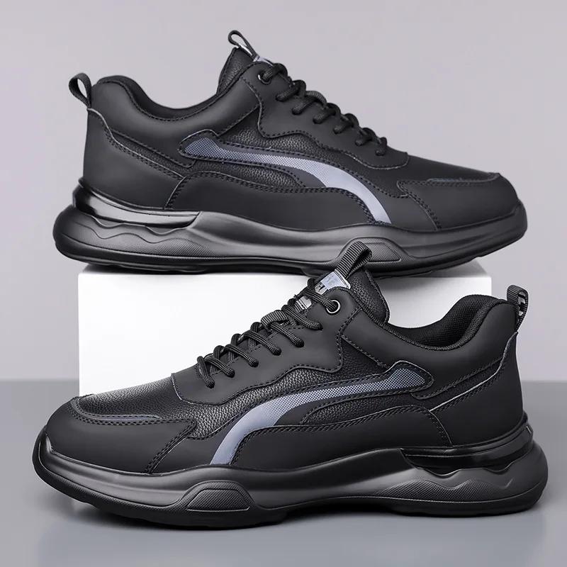 New Men Genuine Leather Casual Sport Shoes Fashion Leisure Hiking Shoes Street Cool Leather Sneakers 38