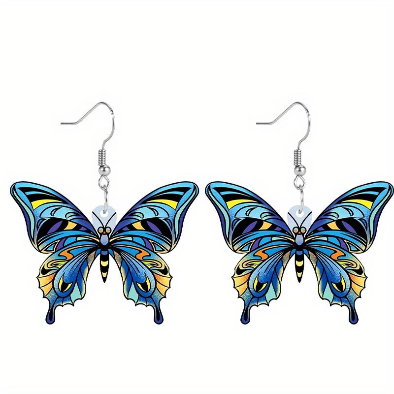 

2D Плоские Синие Серьги-бабочки Летние Акриловые серьги с узором Модные женские украшения для женщин, девочек, детей, подарок