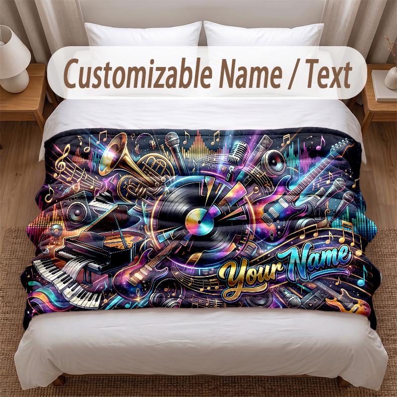 Music General Theme Soft Blanket Personalized Custom Name Text Print Warm Blanket Home Sofa Bedroom Decor