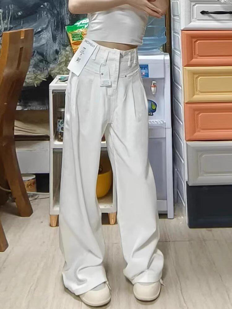 

Женские джинсы прямого кроя с высокой посадкой - Облегающие, свободные для весны, осени и зимы 2024 S белый