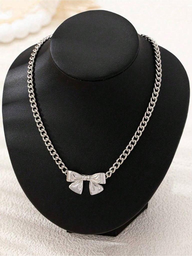 1pc Fashionable Chain With Bowknot Pendant Necklace, Fresh And Cute Elegant Design Suitable For Women's Daily Wear, Parties And Dates, Great Gift