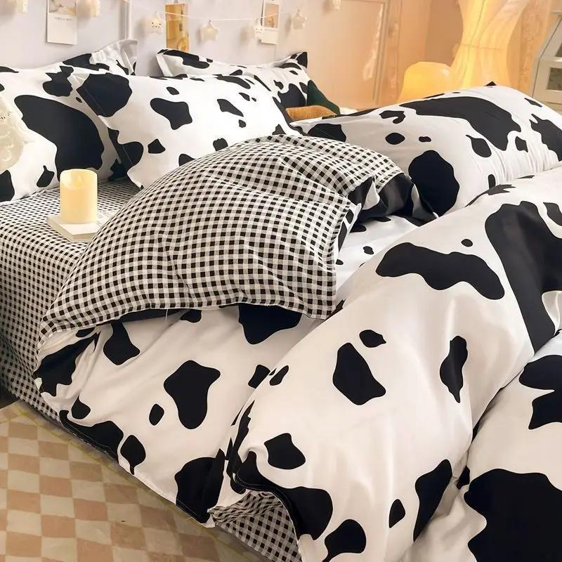 Ins Style Bedding Set Fashion Solid Color Washable Duvet Cover Without Comfortable Pillowcases Sheet for Student Soft Home Texti