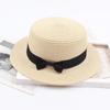 Korean Straw Hat - Retro Bow Flat Top Fedora for Spring & Summer Beach Days