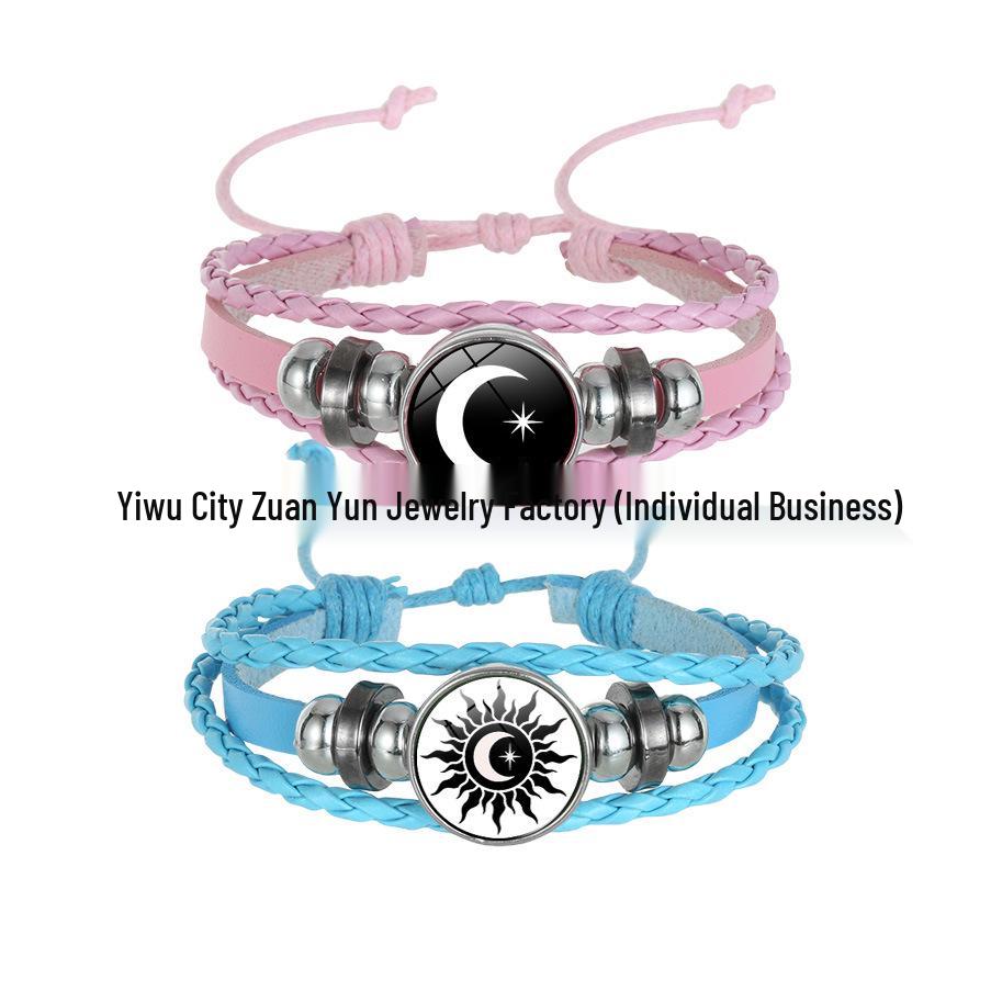 Fluorescent Couple Bracelet Set: Time Gem & Leather Valentine s Day Gift