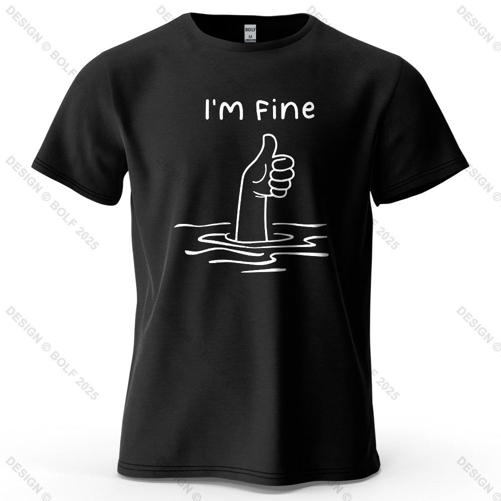 I'm Fine Funny Printed Men's T-shirt Oversized Simple Cartoon Graphic T-shirt for Women Tops T-shirt Streetwear