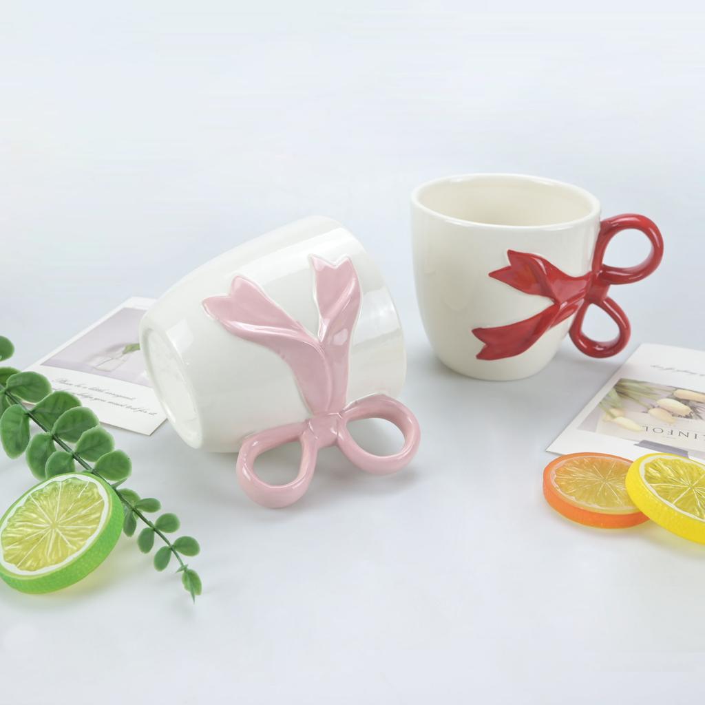 1pc Bow Shaped Mug, Pink Three-Dimensional Bow Shaped Coffee Cup, High Aesthetic Value, Design Sense