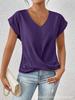Elegant Solid Color V-neck Short-sleeve T-shirt for Women - Spring/Summer Collection