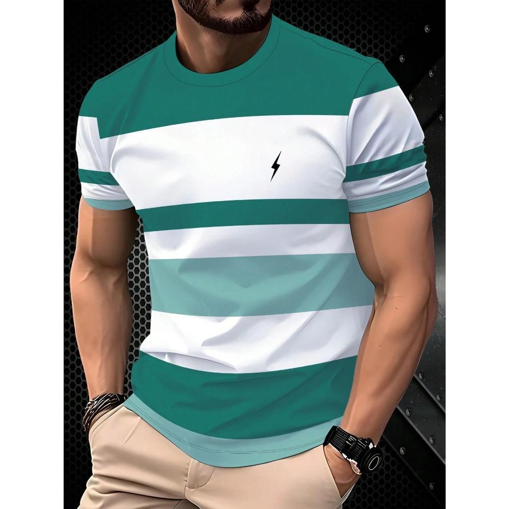

Summer new striped printed men s T-shirt breathable, lightweight and casual 5XL