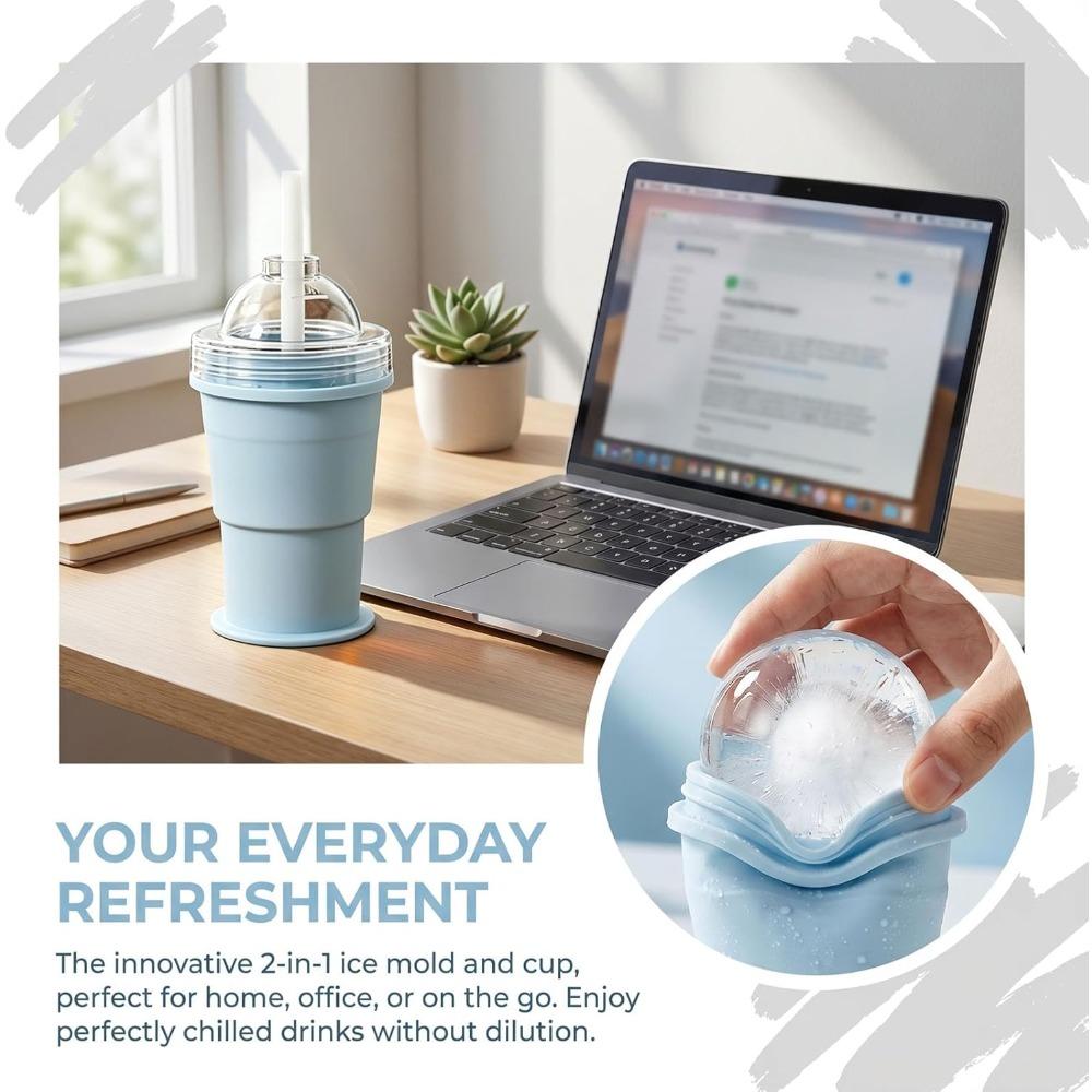Foldable Silicone Hockey Puck Making Cup, a 2-in-1 Portable Hockey Puck Mold and Reusable Travel Drinking Cup with Straw.