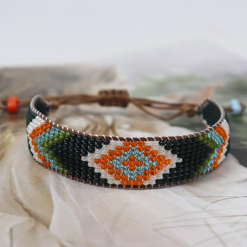Bohemian Style Gradient Color Rice Bead Braided Bracelet, Retro Fashion Geometric Bead Jewelry
