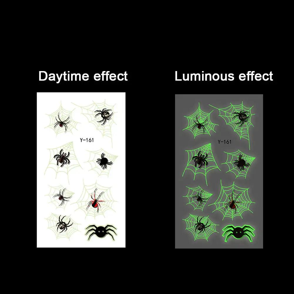 Spider Temporary Tattoo Sticker Realistic Waterproof Design Semi-Permanent Glow-in-the-darkScary Fake Tattoo for Halloween