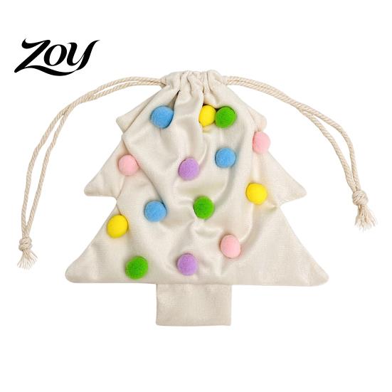 Cute Fur Ball Bell Ornaments Christmas Tree Drawstring Gift Bag, Plush Pom Hanging Reusable Xmas Decorations Ornament, Candy Pouch Decor for