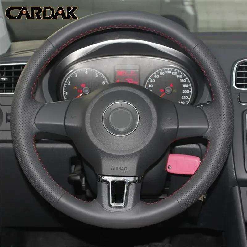 CARDAK Auto-accessoires Lederen Handgestikte Auto Stuurwielhoezen Voor Volkswagen Golf 6 Mk6 Polo MK5 2010 2011 2012 2013