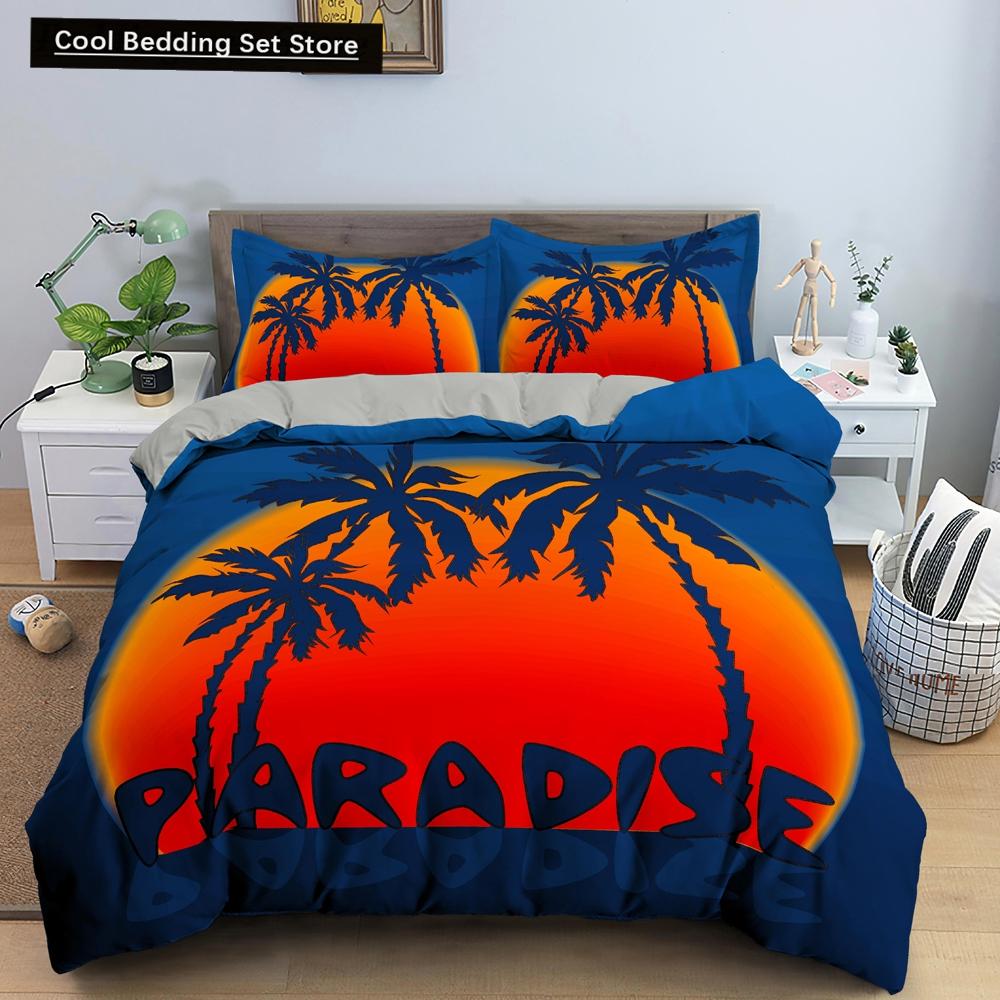 Tropical Coconut Palm Tree King Queen Duvet Cover Hawaii Seaside Sunset Bedding Set Sunrise Plant 2/3pcs Polyester Quilt Cover