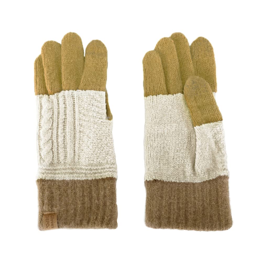 

Премиальные мягкие перчатки-пуховки с кабельным узором желтые [GlovesDEPO] Женские Switch,